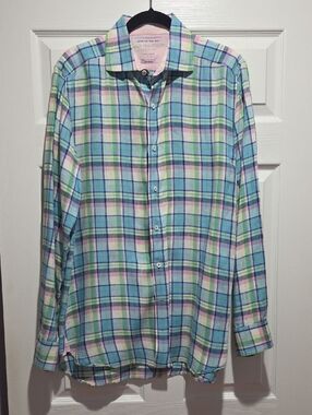 Lilly Pulitzer Pastel Plaid Button-Up Shirt - Blue, Pink & Green Sz M